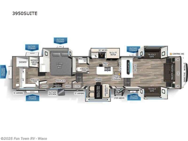 Call now about this 2025 Forest River Cherokee Arctic Wolf Suite 3950! 2025 Forest River Cherokee Arctic Wolf Suite 3950 - New Fifth Wheel For Sale by Fun Town RV - Waco in Hewitt, Texas features Slideout