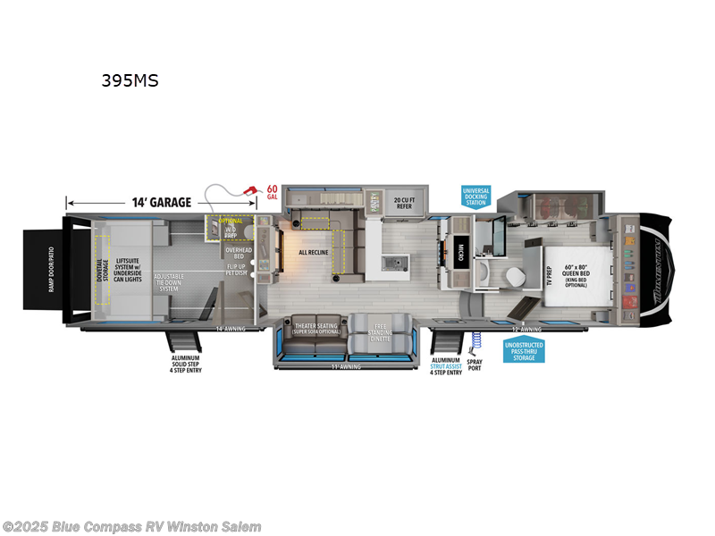 Call now about this 2025 Grand Design Momentum M-Class 395MS! 2025 Grand Design Momentum M-Class 395MS - New Toy Hauler For Sale by Blue Compass RV Winston Salem in Rural Hall, North Carolina features Slideout