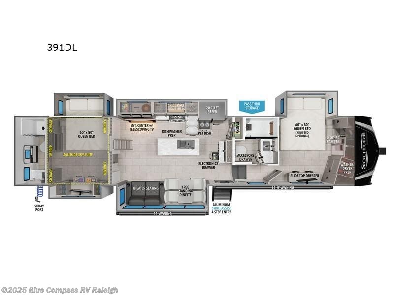 Contact us now about this 2025 Grand Design Solitude 391DL! 2025 Solitude 391DL by Grand Design from Blue Compass RV Raleigh in Raleigh, North Carolina