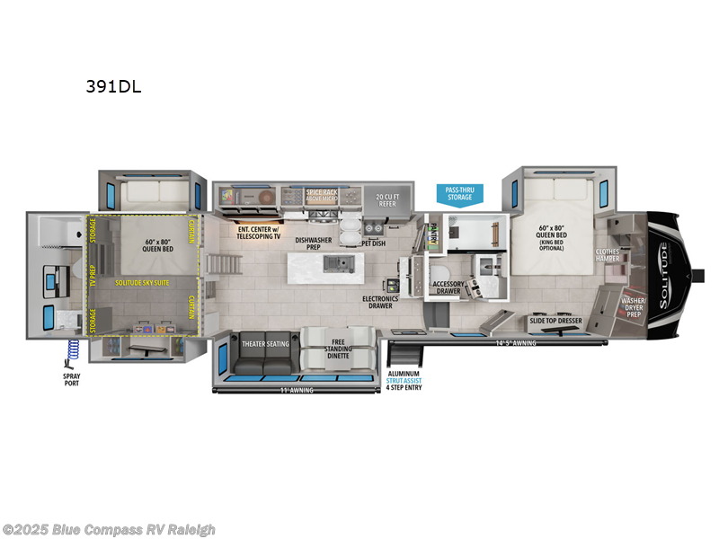 Call now about this 2025 Grand Design Solitude 391DL! 2025 Grand Design Solitude 391DL - New Fifth Wheel For Sale by Blue Compass RV Raleigh in Raleigh, North Carolina features Slideout