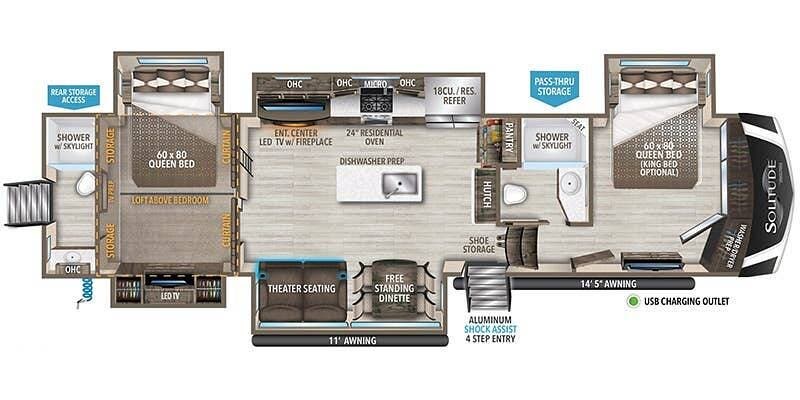 Call now about this 2023 Grand Design Solitude 391DL! 2023 Grand Design Solitude 391DL - Used Fifth Wheel For Sale by Pop RVs in Lompoc, California features Slideout, Air Conditioning, Leveling Jacks, Awning