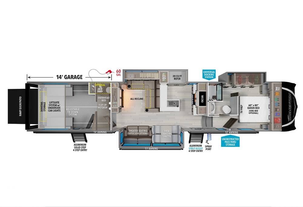 Call now about this 2024 Grand Design Momentum 395MS! 2024 Grand Design Momentum 395MS - Used Toy Hauler For Sale by Pop RVs in Bergheim, Texas features Awning, Generator, Slideout, Air Conditioning, Leveling Jacks