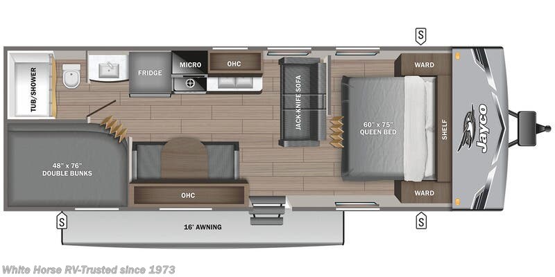 Floorplan of 2026 Jayco Jay Flight SLX 260BH Queen Bed, DBL Bed Bunks