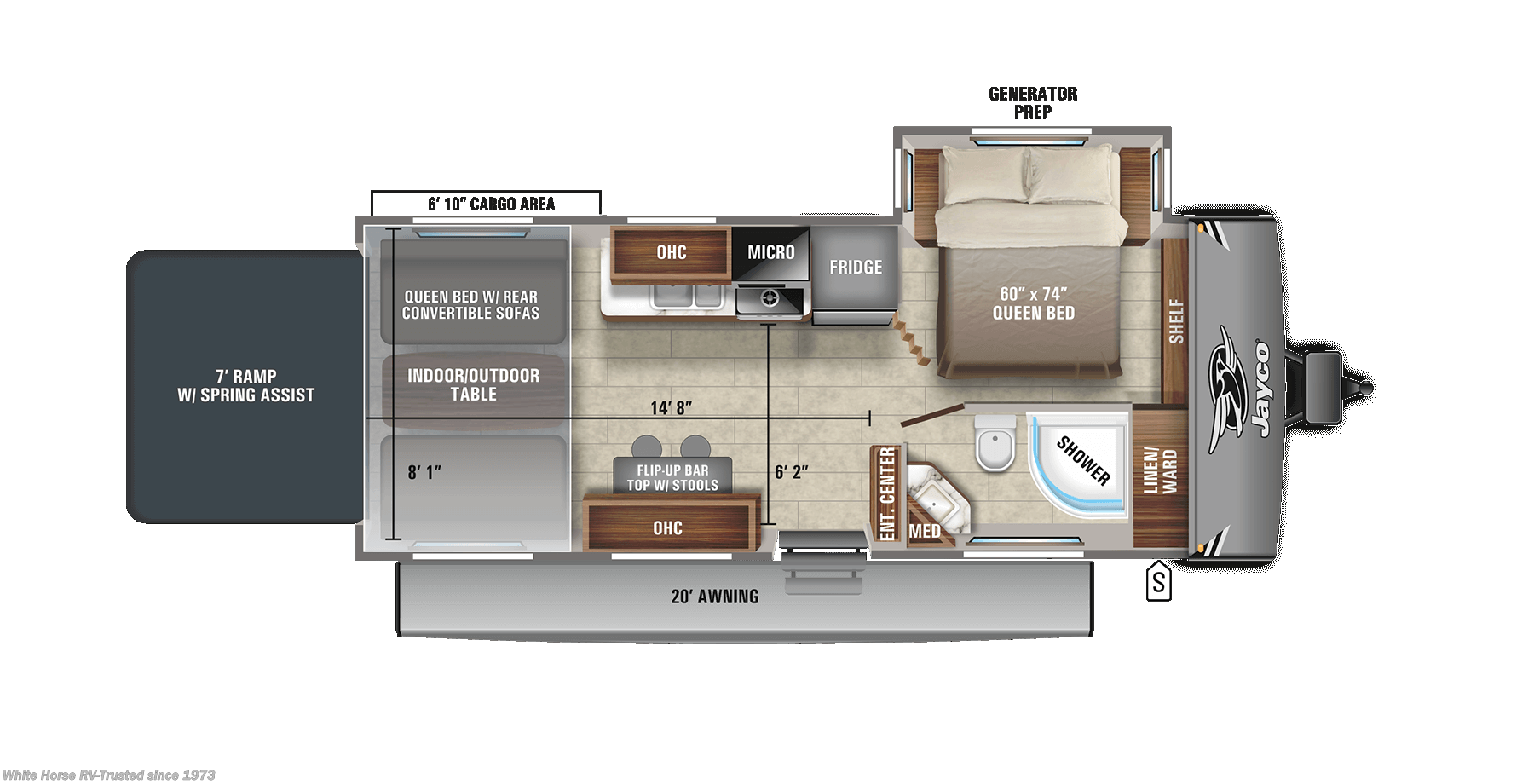 Call now about this 2021 Jayco Octane 255 Front Queen Bed Slide, Rear Cargo! 2021 Jayco Octane 255 Front Queen Bed Slide, Rear Cargo - Used Toy Hauler For Sale by White Horse RV Center in Williamstown, New Jersey features Power Awning, Queen Bed, Multi Media Sound System w/Input Jacks, Fuel Cell w/ Pump Station, Air Conditioning