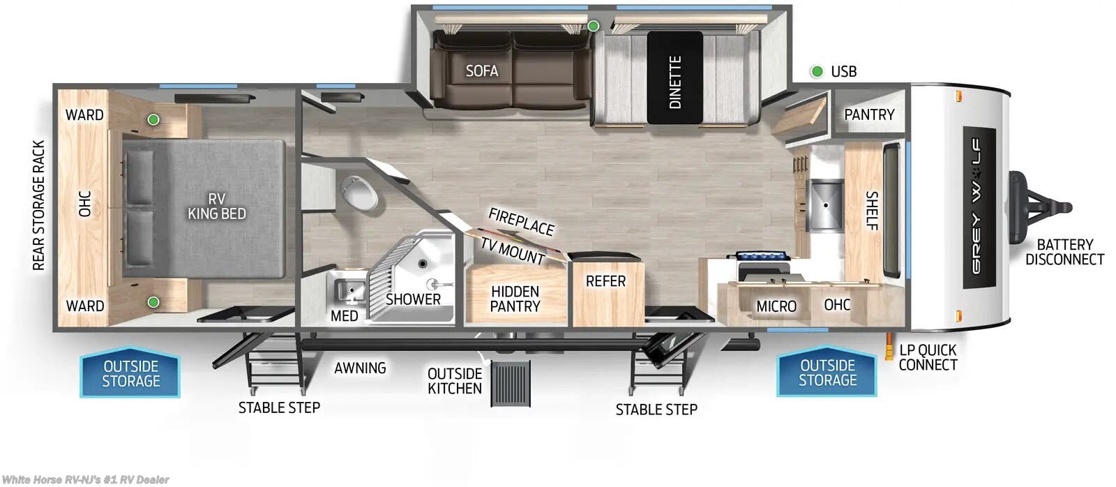 Call now about this 2025 Forest River Cherokee Grey Wolf 27GH! 2025 Forest River Cherokee Grey Wolf 27GH - New Travel Trailer For Sale by White Horse RV Center in Williamstown, New Jersey features Solar Prep, Refrigerator (12V), 50 Amp Service, Air Conditioning, Power Awning