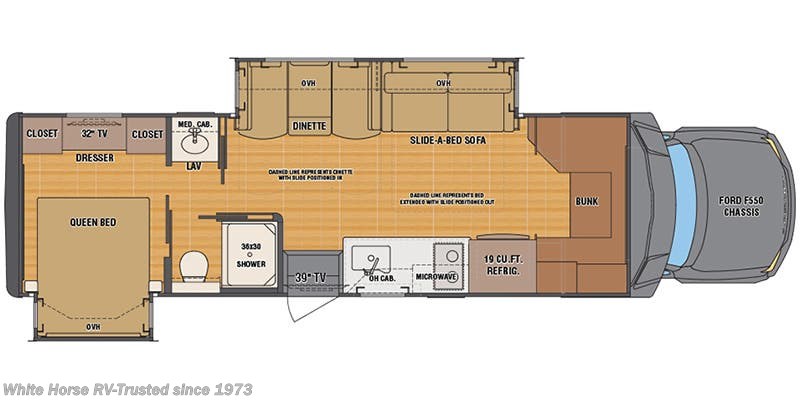 Call now about this 2020 Renegade RV Veracruz FOUR-WHEEL DRIVE 35MDS Double Slide! Floorplan of 2020 Renegade RV Veracruz FOUR-WHEEL DRIVE 35MDS Double Slide