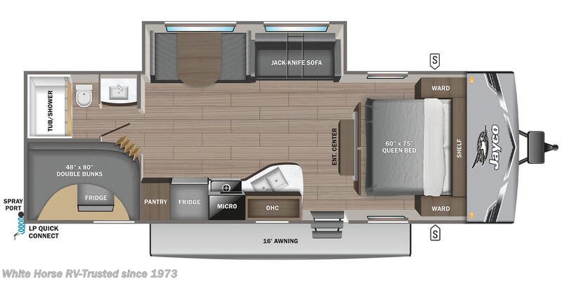 Call now about this 2026 Jayco Jay Flight SLX 261BHS 2-Bd-RM, Queen Bed & DBL Bed Bunks! Floorplan of 2026 Jayco Jay Flight SLX 261BHS 2-Bd-RM, Queen Bed & DBL Bed Bunks