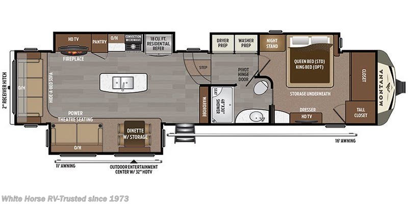Call now about this 2018 Keystone Montana 3721RL Rear Living Triple Slide, Washer/Dryer! Floorplan of 2018 Keystone Montana 3721RL Rear Living Triple Slide, Washer/Dryer