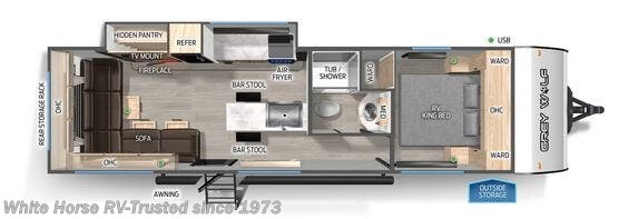 Email now about this 2026 Forest River Cherokee Grey Wolf 27LH Rear Living L-Shaped Sofa! Floorplan of 2026 Forest River Cherokee Grey Wolf 27LH Rear Living L-Shaped Sofa
