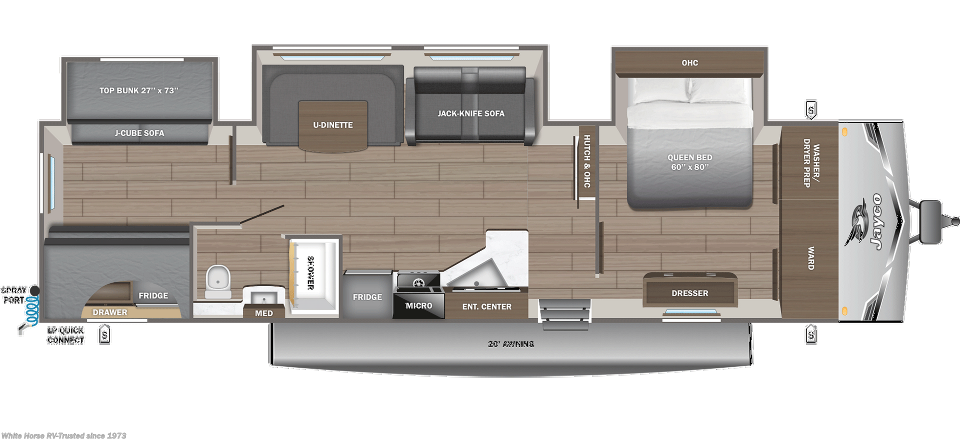 Call now about this 2026 Jayco Jay Flight SLX 325BHT! 2026 Jayco Jay Flight SLX 325BHT - New Travel Trailer For Sale by White Horse RV Center in Williamstown, New Jersey features Tankless Demand Gas Water Heater, Solar Prep, 50 Amp Service, Refrigerator (12V)