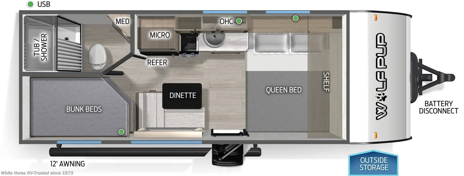 Call now about this 2026 Forest River Cherokee Wolf Pup 17LP! Floorplan of 2026 Forest River Cherokee Wolf Pup 17LP