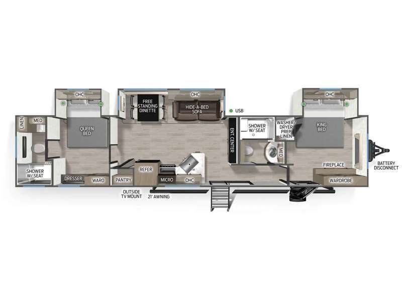 Call now about this 2026 Forest River Cherokee Timberwolf Black Label 39HBABL! 2026 Forest River Cherokee Timberwolf Black Label 39HBABL - New Destination Trailer For Sale by RV Dynasty in Bunker Hill, Indiana features Slideout