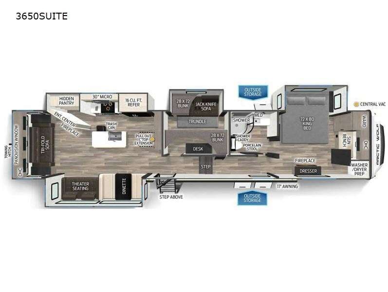 Call now about this 2026 Forest River Cherokee Arctic Wolf 3650SUITE! 2026 Forest River Cherokee Arctic Wolf 3650SUITE - New Fifth Wheel For Sale by RV Dynasty in Bunker Hill, Indiana features Slideout