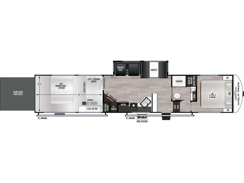 Call now about this 2026 Forest River Cherokee Wolf Pack 350PACK15! 2026 Forest River Cherokee Wolf Pack 350PACK15 - New Toy Hauler For Sale by RV Dynasty in Bunker Hill, Indiana features Slideout