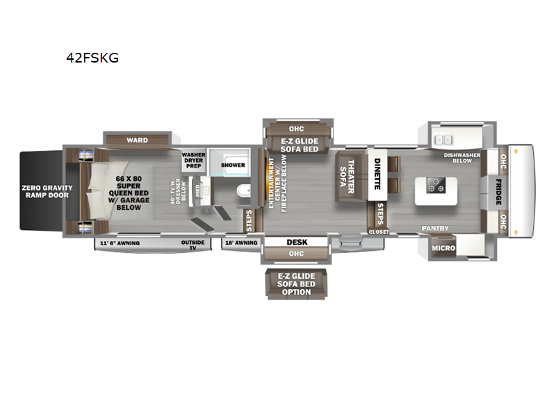 Call now about this 2025 Forest River RiverStone 42FSKG! 2025 Forest River RiverStone 42FSKG - New Toy Hauler For Sale by RV Dynasty in Bunker Hill, Indiana features Slideout
