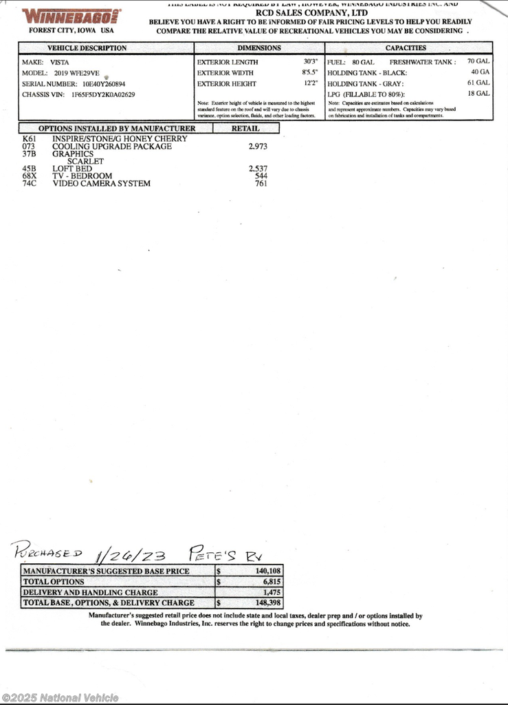 Contact us now about this 2019 Winnebago Vista 29VE! 2019 Vista 29VE by Winnebago from National Vehicle in Grandy, North Carolina
