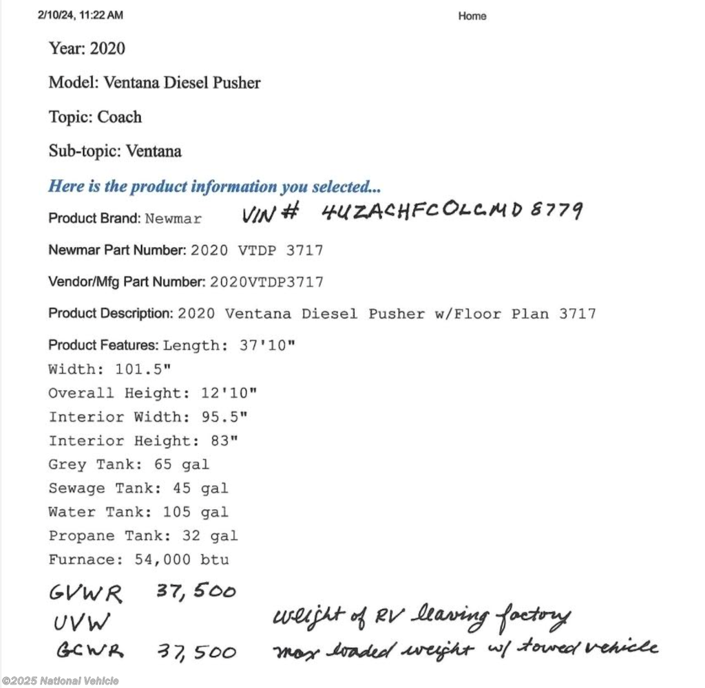 Used 2020 Newmar Ventana 3717 available in Naples, Florida