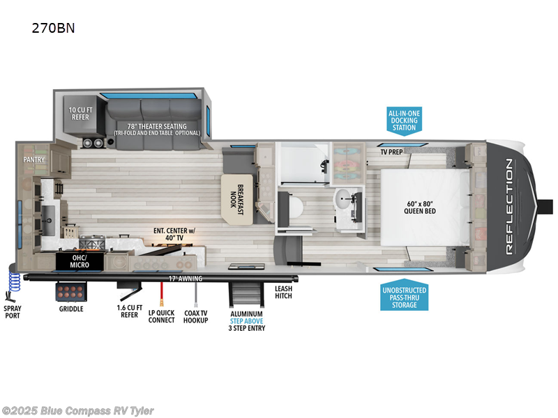 Call now about this 2025 Grand Design Reflection 150 Series 270BN! 2025 Grand Design Reflection 150 Series 270BN - New Fifth Wheel For Sale by Blue Compass RV Tyler in Tyler, Texas features Slideout