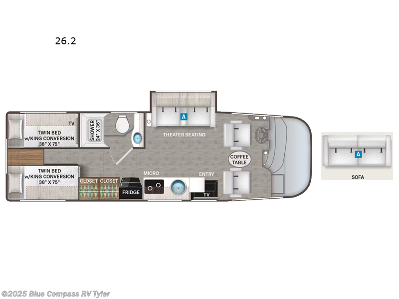 Call now about this 2026 Thor Motor Coach Vegas 26.2! 2026 Thor Motor Coach Vegas 26.2 - New Class A For Sale by Blue Compass RV Tyler in Tyler, Texas features Slideout