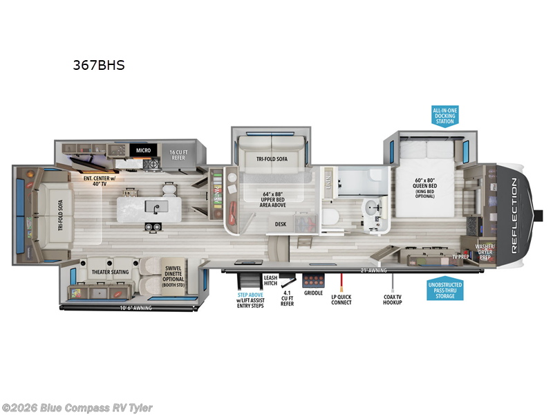 Call now about this 2026 Grand Design Reflection 367BHS! 2026 Grand Design Reflection 367BHS - New Fifth Wheel For Sale by Blue Compass RV Tyler in Tyler, Texas features Slideout