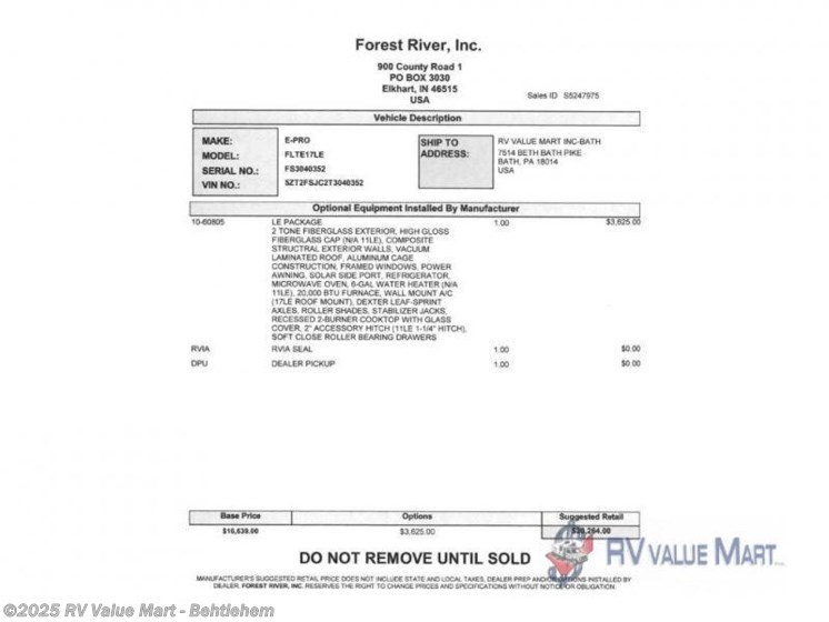 Email now about this 2026 Forest River Flagstaff E-Pro E17LE! New 2026 Forest River Flagstaff E-Pro E17LE available in Bath, Pennsylvania