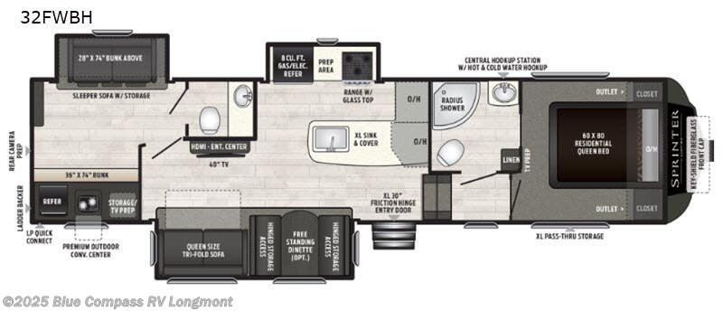 Call now about this 2019 Keystone Sprinter Campfire Edition 32FWBH! 2019 Keystone Sprinter Campfire Edition 32FWBH - Used Fifth Wheel For Sale by Blue Compass RV Longmont in Longmont, Colorado features Slideout
