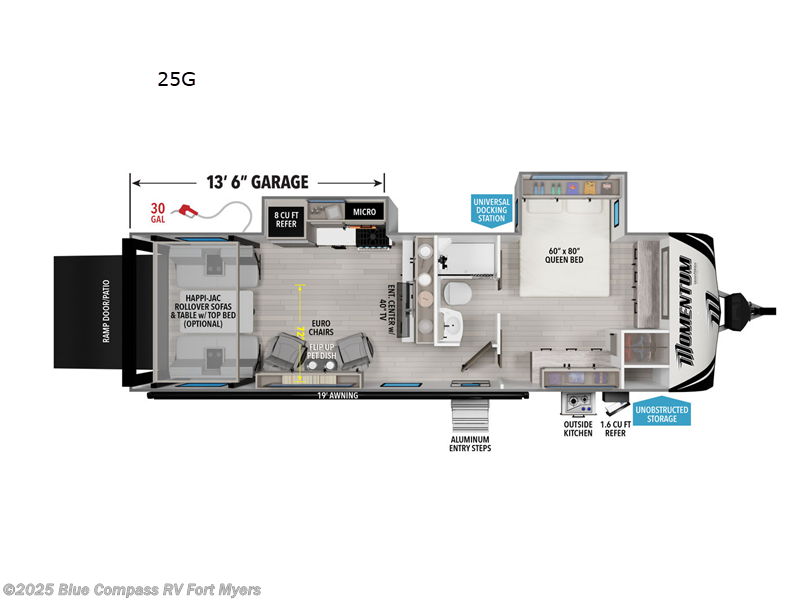 Call now about this 2026 Grand Design Momentum G-Class 25G! 2026 Grand Design Momentum G-Class 25G - New Toy Hauler For Sale by Blue Compass RV Fort Myers in Fort Myers, Florida features Slideout