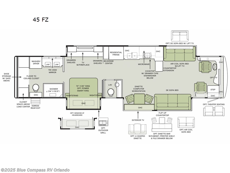 Call now about this 2025 Tiffin Zephyr 45 FZ! 2025 Tiffin Zephyr 45 FZ - Used Class A For Sale by Blue Compass RV Orlando in Casselberry, Florida features Slideout