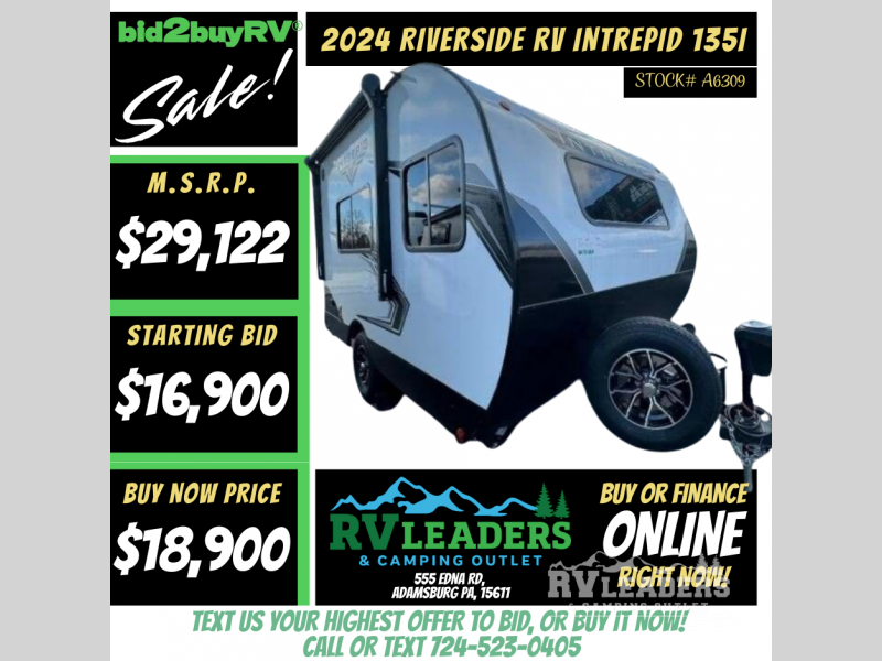 Email now about this 2024 Riverside RV Intrepid 135i! New 2024 Riverside RV Intrepid 135i available in Adamsburg, Pennsylvania