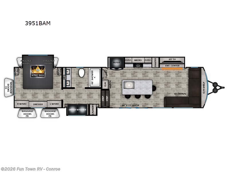 Call now about this 2025 Redwood RV Regency 3951BAM! 2025 Redwood RV Regency 3951BAM - New Destination Trailer For Sale by Fun Town RV - Conroe in Conroe, Texas features Slideout