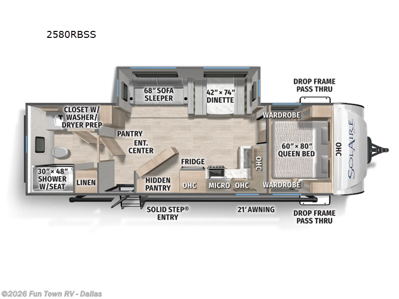 Call now about this 2026 Forest River Solaire 2580RBSS! 2026 Forest River Solaire 2580RBSS - New Travel Trailer For Sale by Fun Town RV - Dallas in Rockwall, Texas features Slideout