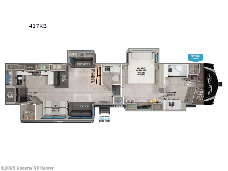 Call now about this 2025 Grand Design Solitude 417KB! 2025 Grand Design Solitude 417KB - New Fifth Wheel For Sale by General RV Center in Draper, Utah features Slideout