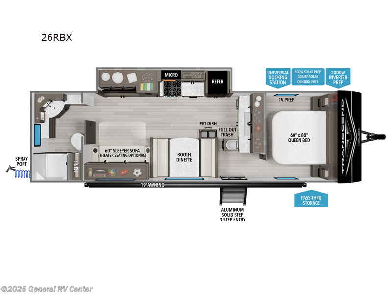 Call now about this 2025 Grand Design Transcend Xplor 26RBX! 2025 Grand Design Transcend Xplor 26RBX - New Travel Trailer For Sale by General RV Center in Draper, Utah features Slideout