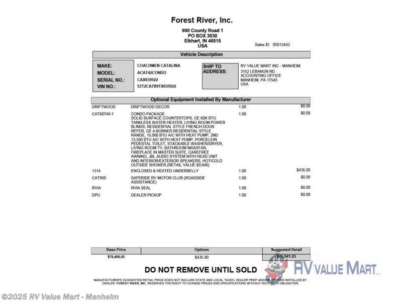 Email now about this 2026 Coachmen Catalina Destination Series 42CONDO! New 2026 Coachmen Catalina Destination Series 42CONDO available in Manheim, Pennsylvania