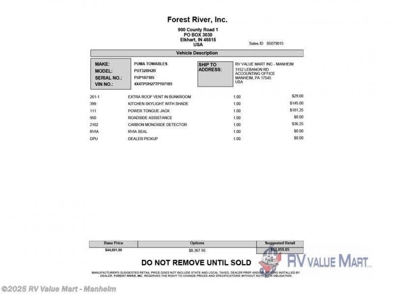 Email now about this 2026 Forest River Puma 32BH2B! New 2026 Forest River Puma 32BH2B available in Manheim, Pennsylvania