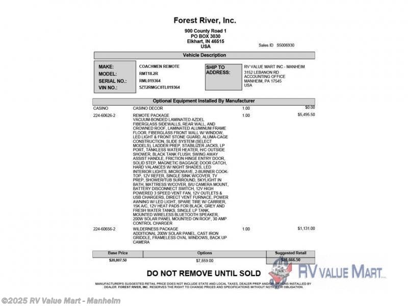 Contact us now about this 2026 Coachmen Remote 18.2R! 2026 Remote 18.2R by Coachmen from RV Value Mart - Manheim in Manheim, Pennsylvania