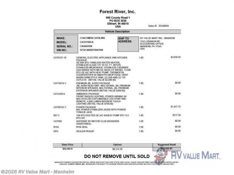 Email now about this 2026 Coachmen Catalina Summit Series 8 211BH! New 2026 Coachmen Catalina Summit Series 8 211BH available in Manheim, Pennsylvania