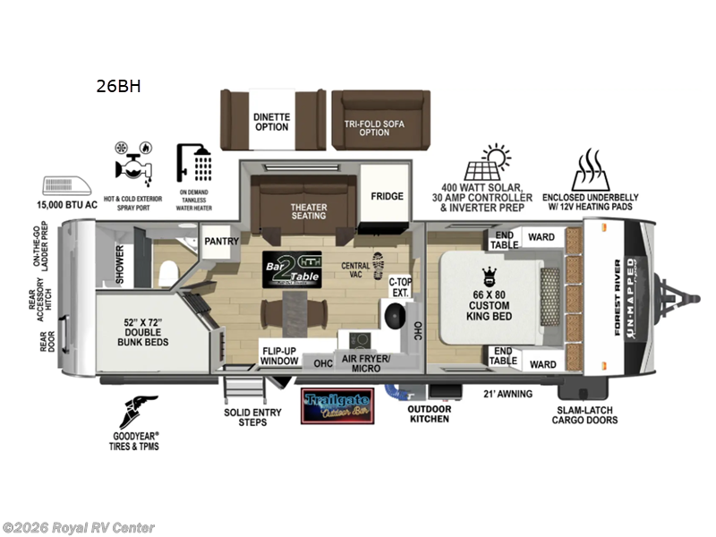Call now about this 2026 Forest River Un-Mapped 26BH! 2026 Forest River Un-Mapped 26BH - New Travel Trailer For Sale by Royal RV Center in Middlebury, Indiana features Slideout