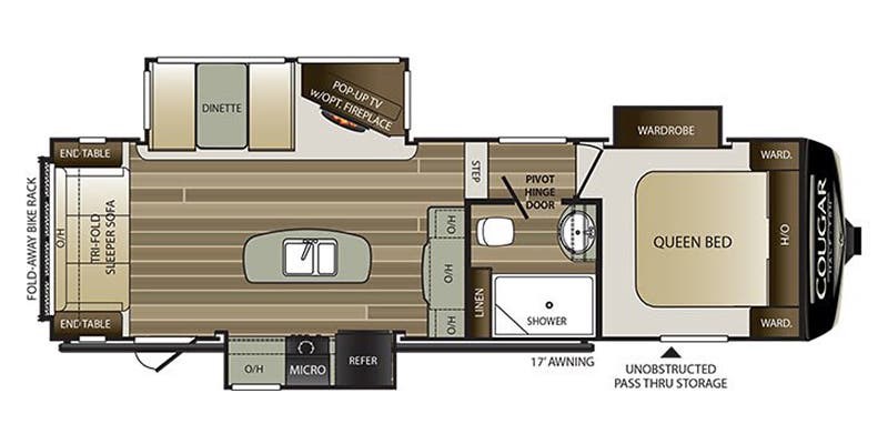Floorplan of 2018 Keystone Cougar Half-Ton East 27RLS