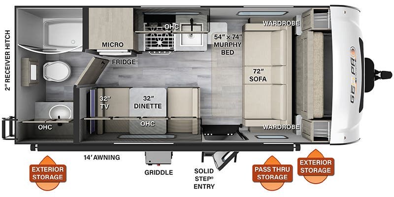 Floorplan of 2023 Forest River Rockwood Geo Pro G19FD