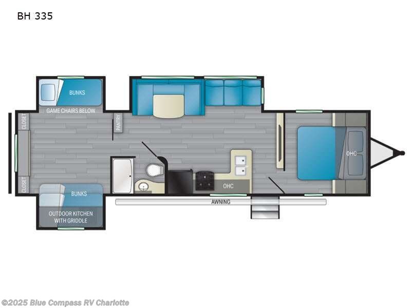 Call now about this 2022 Heartland Pioneer BH 335! 2022 Heartland Pioneer BH 335 - Used Travel Trailer For Sale by Blue Compass RV Charlotte in Concord, North Carolina features Slideout