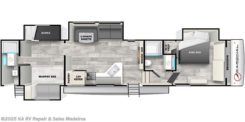 Contact us now about this 2024 Forest River Cardinal 39QB! Floorplan of 2024 Forest River Cardinal 39QB