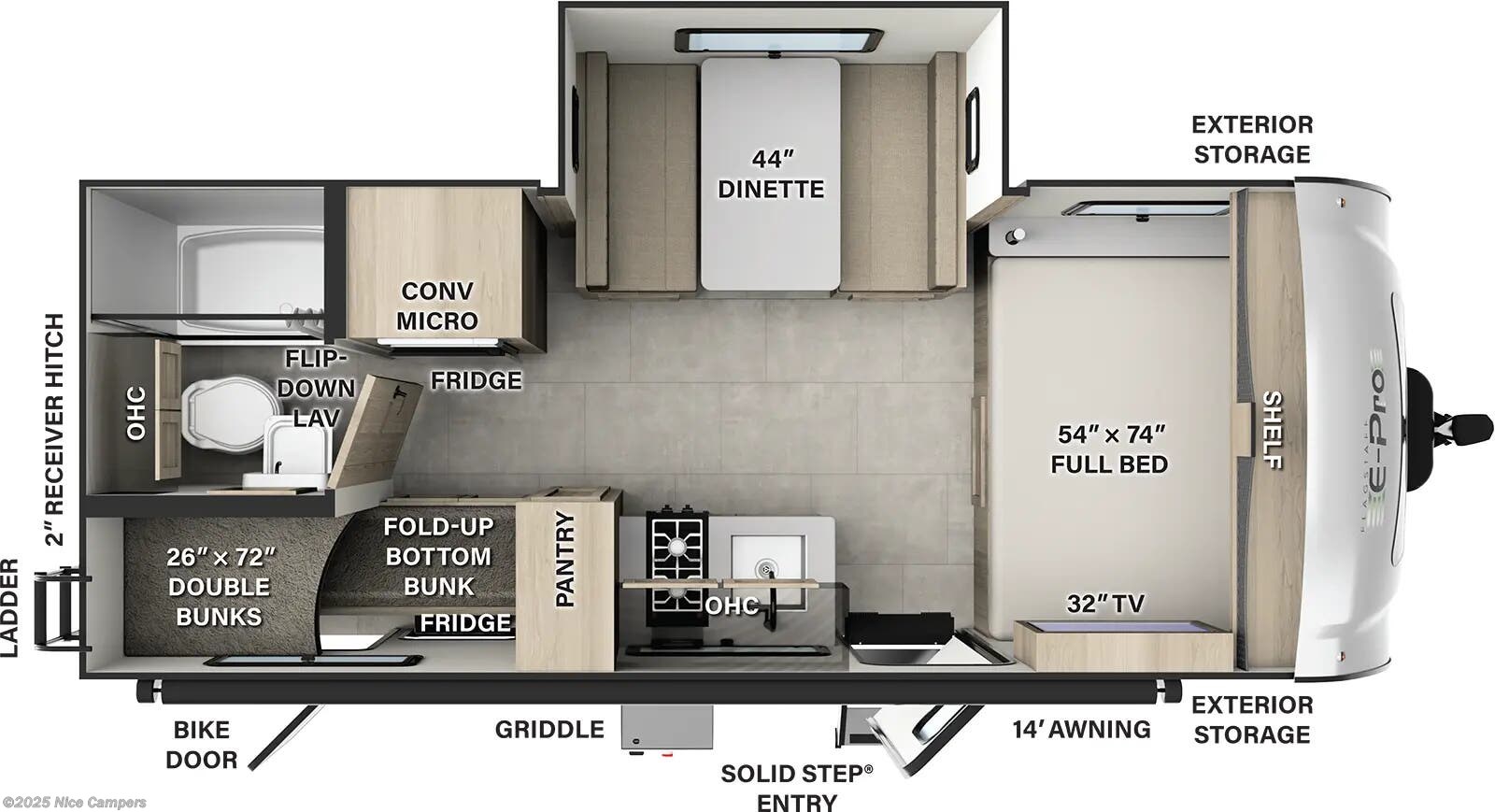 Call now about this 2025 Forest River Flagstaff E-Pro E20BH! 2025 Forest River Flagstaff E-Pro E20BH - New Travel Trailer For Sale by Nice Campers in Russellville, Arkansas features TV, Smoke Detector, Shower, Slideout, Stainless Appliances