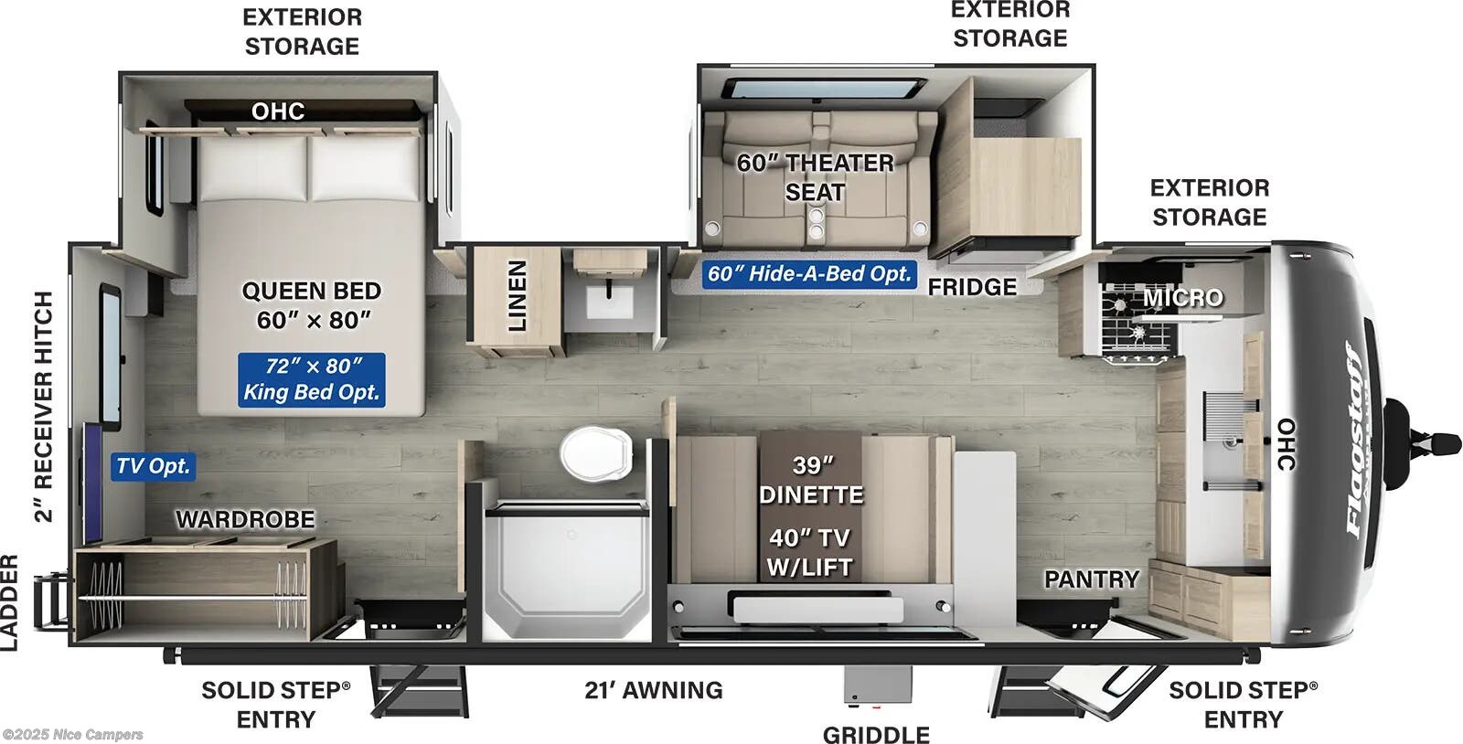 Call now about this 2025 Forest River Flagstaff Super Lite 26SFK! 2025 Forest River Flagstaff Super Lite 26SFK - New Travel Trailer For Sale by Nice Campers in Russellville, Arkansas features Oven, 50 Amp Service, Queen Mattress, Griddle, Power Awning