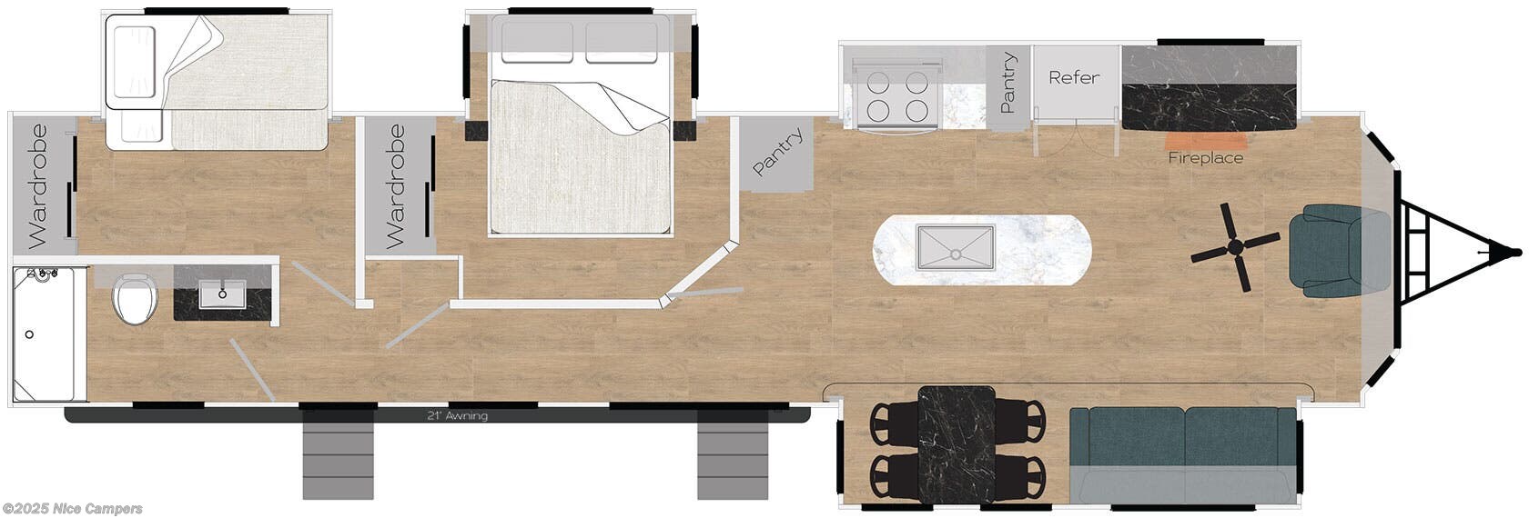 Call now about this 2025 Recreation by Design Bay Point 391 IK2B! 2025 Recreation by Design Bay Point 391 IK2B - New Destination Trailer For Sale by Nice Campers in Russellville, Arkansas features Medicine Cabinet, Island Kitchen, TV, Exterior Speakers, Toilet