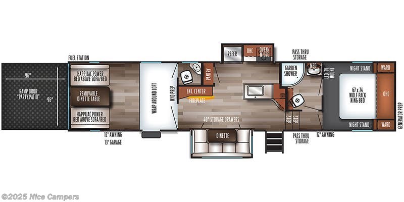 Call now about this 2021 Forest River Cherokee Wolf Pack 325PACK13! Floorplan of 2021 Forest River Cherokee Wolf Pack 325PACK13