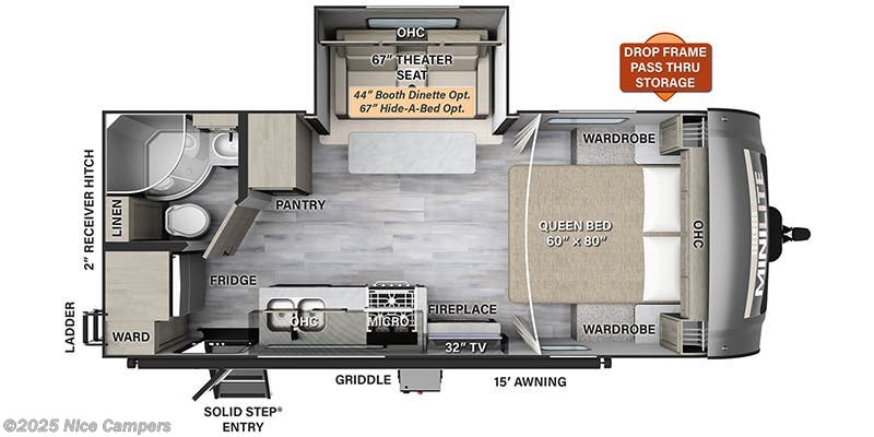Call now about this 2023 Forest River Rockwood Mini Lite 2205S! Floorplan of 2023 Forest River Rockwood Mini Lite 2205S