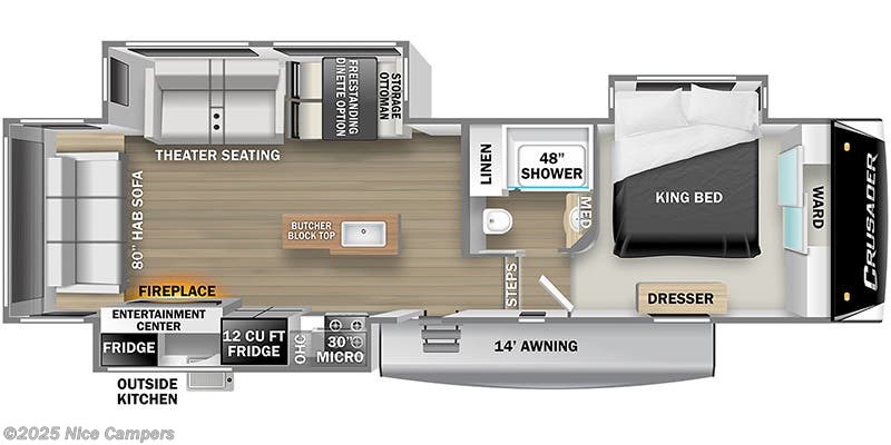 Call now about this 2021 Prime Time Crusader 315RSK! Floorplan of 2021 Prime Time Crusader 315RSK