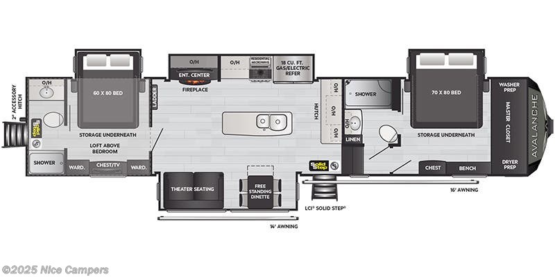 Call now about this 2022 Keystone Avalanche 390DS! Floorplan of 2022 Keystone Avalanche 390DS