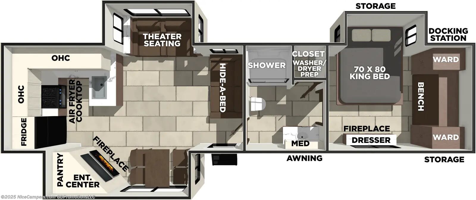 Call now about this 2026 Prime Time LaCrosse 3411RK! 2026 Prime Time LaCrosse 3411RK - New Travel Trailer For Sale by NiceCampers.com in Russellville, Arkansas features Microwave, Roof Deck, Free Standing Dinette w/Chairs, Awning, King Size Bed